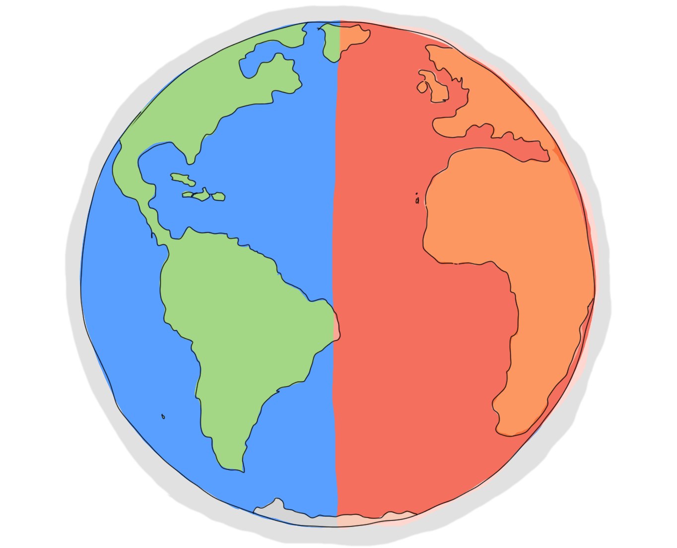 stylised image of a globe with one half being red