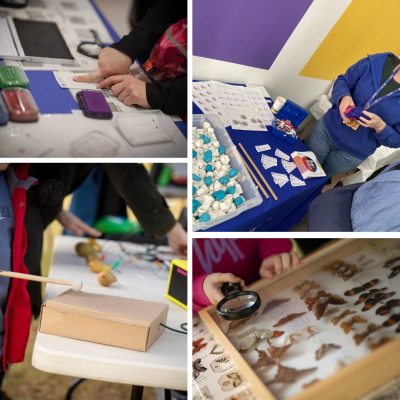 Collage of children playing with educational toys