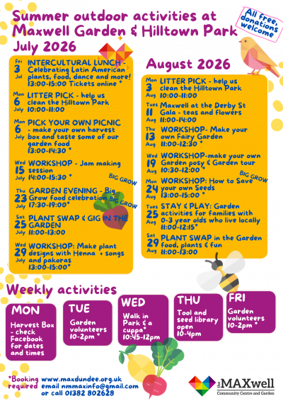 Calendar featuring the summer events