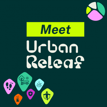 Meet Urban ReLeaf in the centre of a forest green square. 